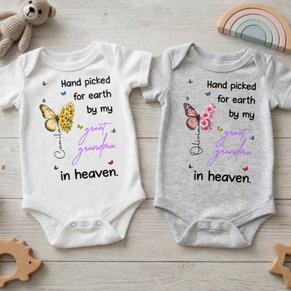 Hand Picked For Earth By My Great Grandma Flowers Butterflies - Personalized Custom Baby Onesie - HME620_ONES