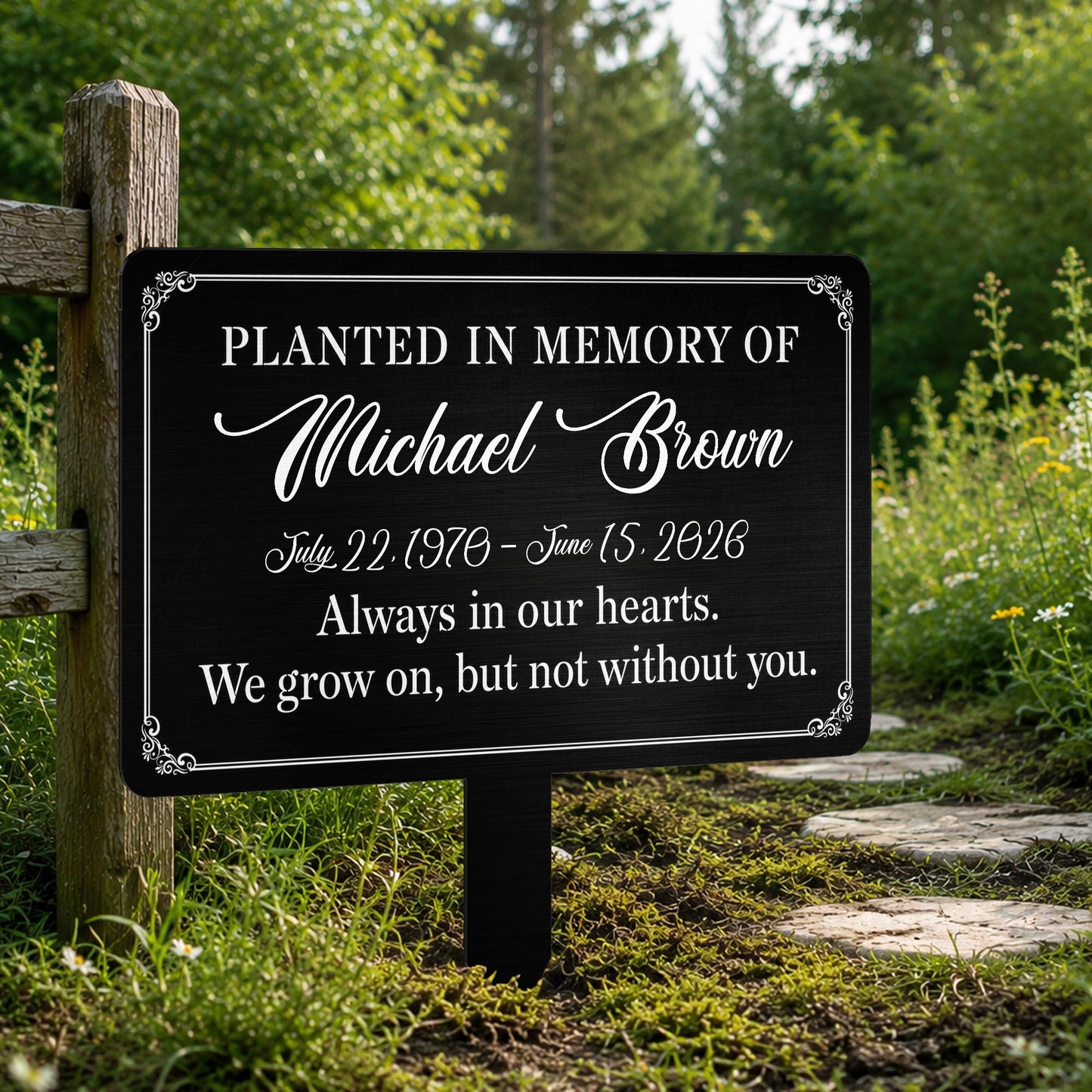 Planted In Memory Of Always In Our Hearts Garden Plaque - Personalized Metal Garden Stake - HME648_MEGSTA