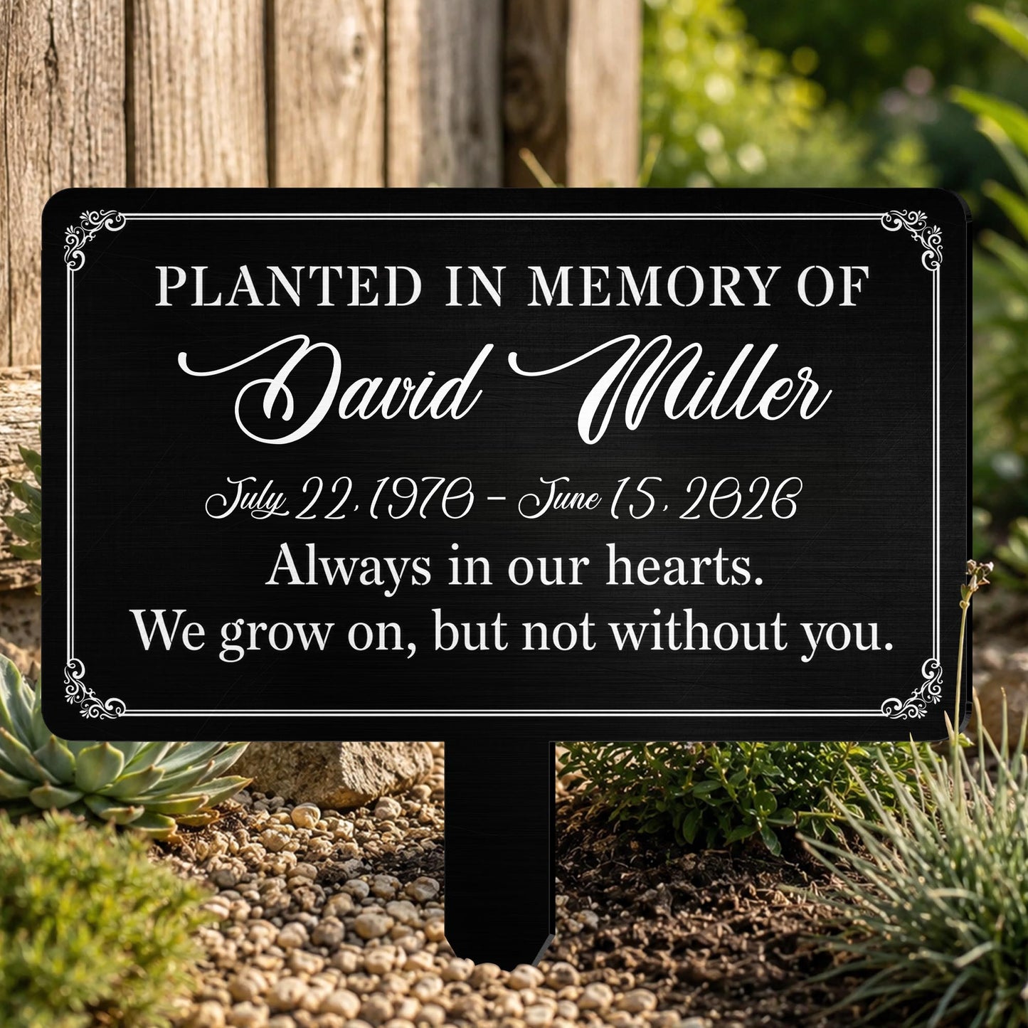 Planted In Memory Of Always In Our Hearts Garden Plaque - Personalized Metal Garden Stake - HME648_MEGSTA