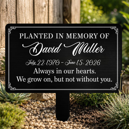 Planted In Memory Of Always In Our Hearts Garden Plaque - Personalized Metal Garden Stake - HME648_MEGSTA