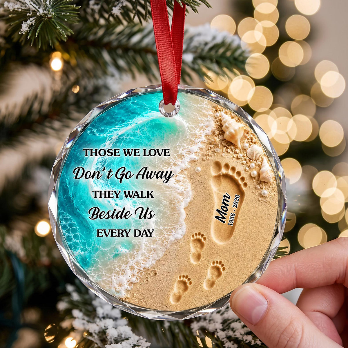 Those We Love Don't Go Away Footprints Beach - Personalized Custom Circle Glass Ornament - HME681_CGOR