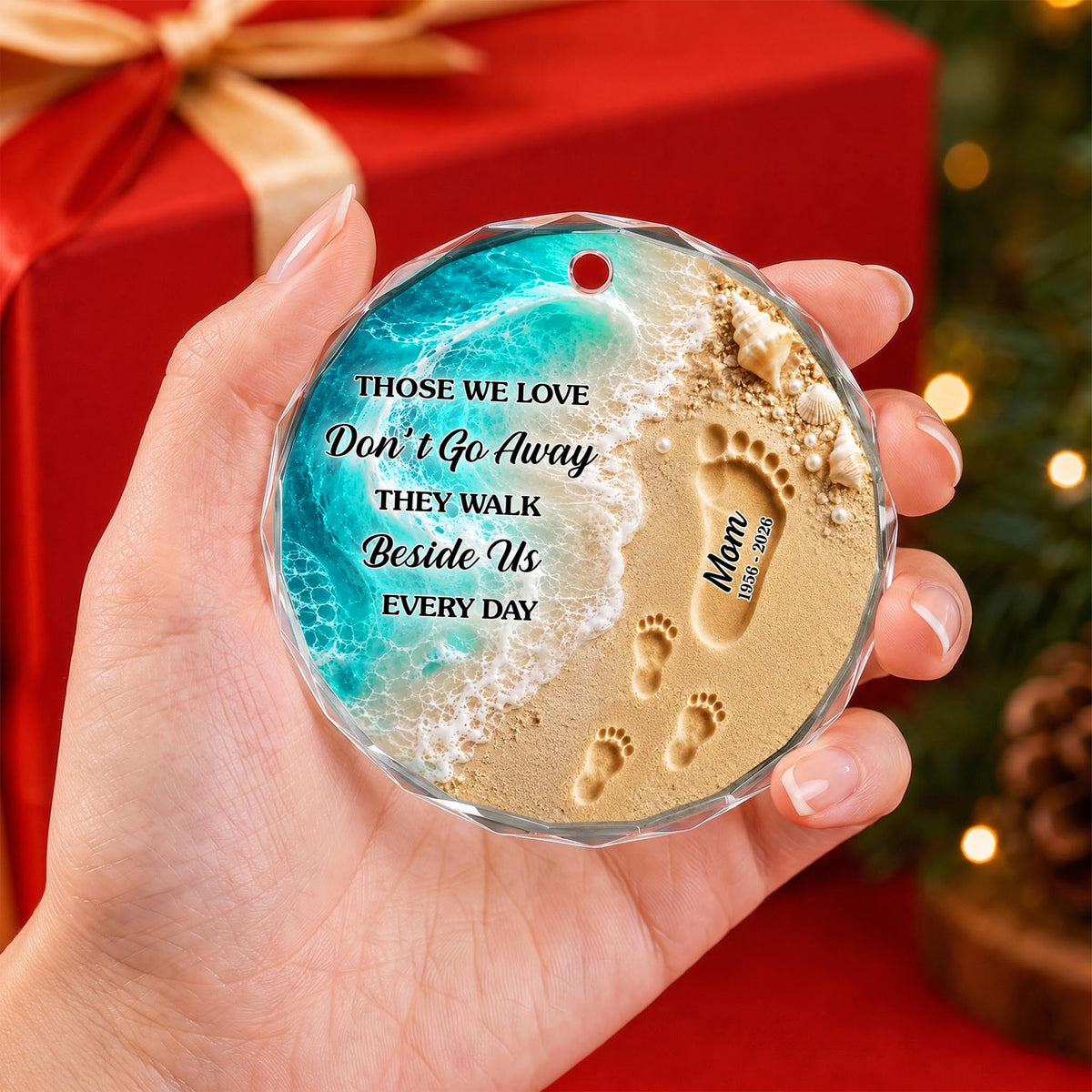 Those We Love Don't Go Away Footprints Beach - Personalized Custom Circle Glass Ornament - HME681_CGOR