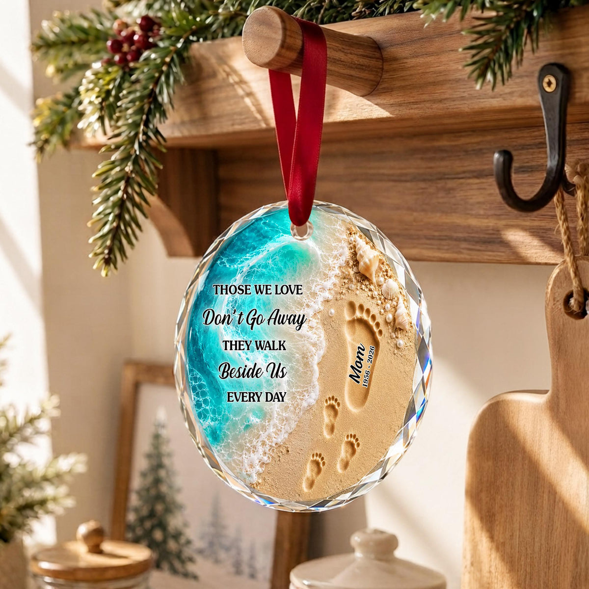 Those We Love Don't Go Away Footprints Beach - Personalized Custom Circle Glass Ornament - HME681_CGOR