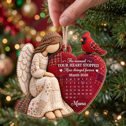 The Moment My Heart Stopped Angel Cardinal Heart Calendar - Personalized Custom Wood Ornament, Custom Shaped - HME697_WDO