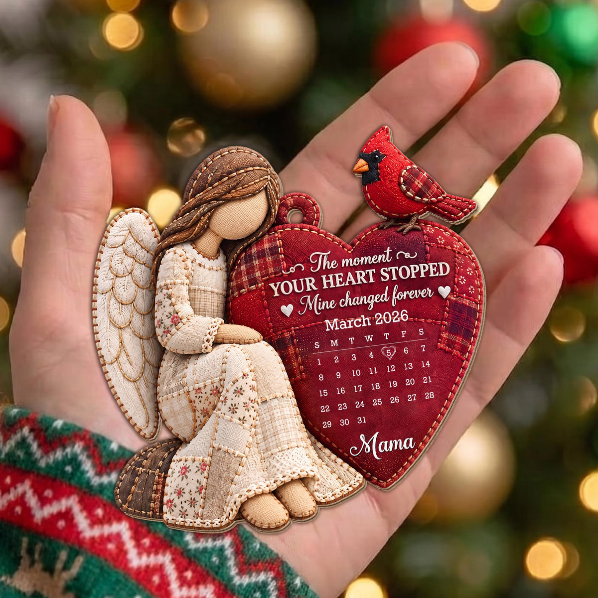 The Moment My Heart Stopped Angel Cardinal Heart Calendar - Personalized Custom Wood Ornament, Custom Shaped - HME697_WDO