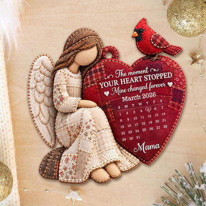 The Moment My Heart Stopped Angel Cardinal Heart Calendar - Personalized Custom Wood Ornament, Custom Shaped - HME697_WDO