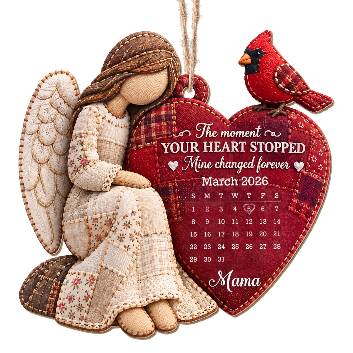 The Moment My Heart Stopped Angel Cardinal Heart Calendar - Personalized Custom Wood Ornament, Custom Shaped - HME697_WDO