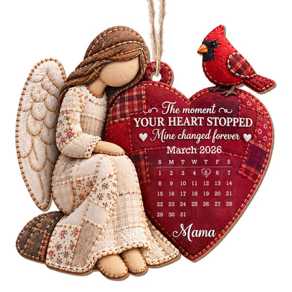The Moment My Heart Stopped Angel Cardinal Heart Calendar - Personalized Custom Wood Ornament, Custom Shaped - HME697_WDO