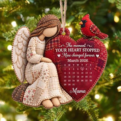 The Moment My Heart Stopped Angel Cardinal Heart Calendar - Personalized Custom Wood Ornament, Custom Shaped - HME697_WDO