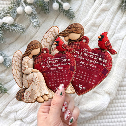 The Moment My Heart Stopped Angel Cardinal Heart Calendar - Personalized Custom Wood Ornament, Custom Shaped - HME697_WDO