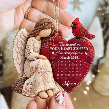 The Moment My Heart Stopped Angel Cardinal Heart Calendar - Personalized Custom Wood Ornament, Custom Shaped - HME697_WDO