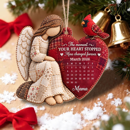 The Moment My Heart Stopped Angel Cardinal Heart Calendar - Personalized Custom Wood Ornament, Custom Shaped - HME697_WDO