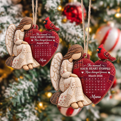 The Moment My Heart Stopped Angel Cardinal Heart Calendar - Personalized Custom Wood Ornament, Custom Shaped - HME697_WDO