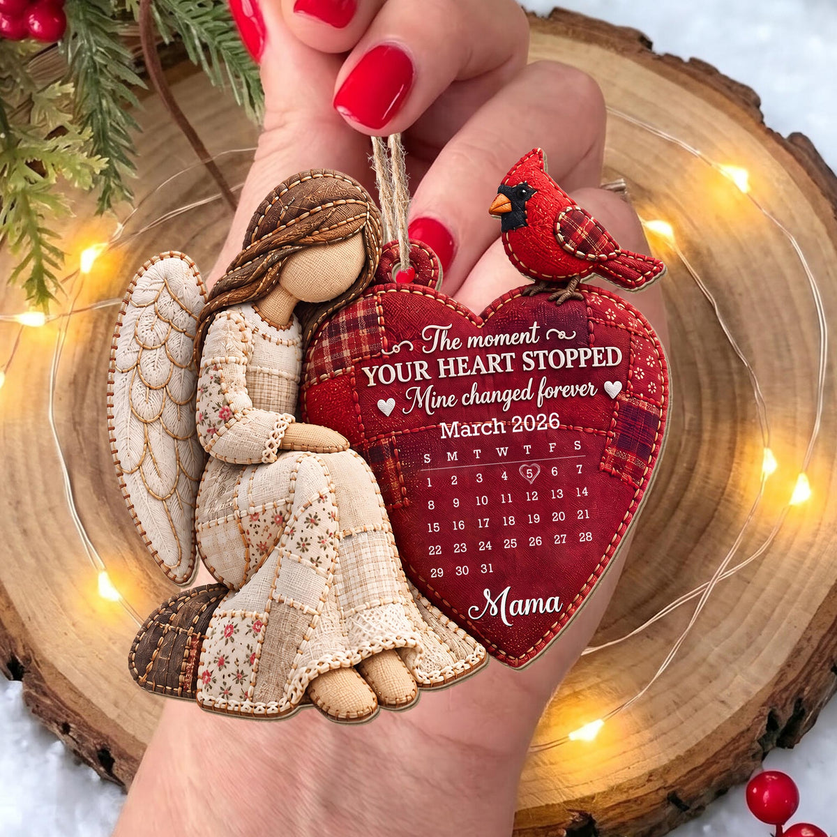 The Moment My Heart Stopped Angel Cardinal Heart Calendar - Personalized Custom Wood Ornament, Custom Shaped - HME697_WDO