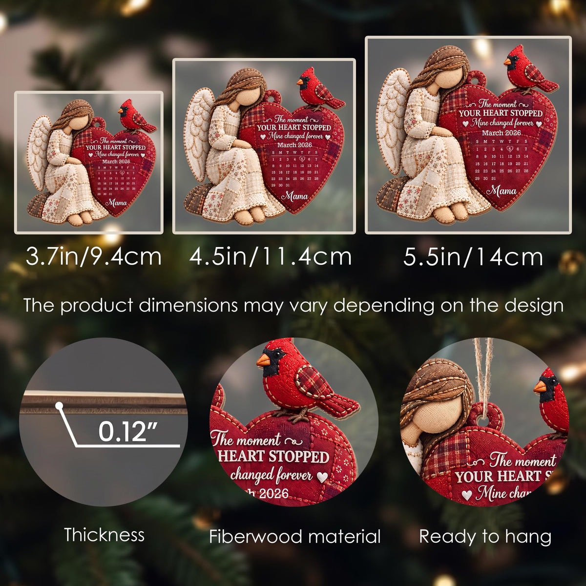 The Moment My Heart Stopped Angel Cardinal Heart Calendar - Personalized Custom Wood Ornament, Custom Shaped - HME697_WDO