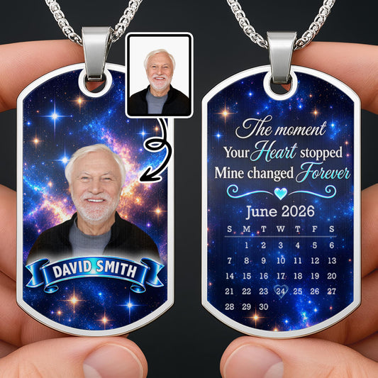 Forever In Our Hearts Bright Star Galaxy Portrait Ribbon - Personalized Custom Dog Tag Necklace - HME709_DTNECK