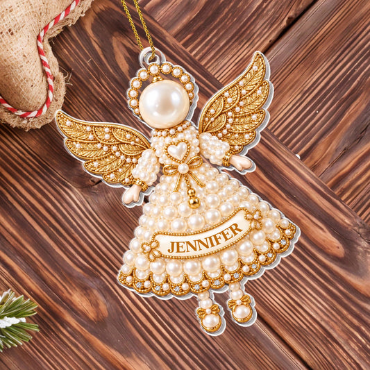 Personalized Pearl Angel Ornament With Wings And Halo - Personalized Custom Acrylic Ornament, Christmas Gift - HME726_ACO