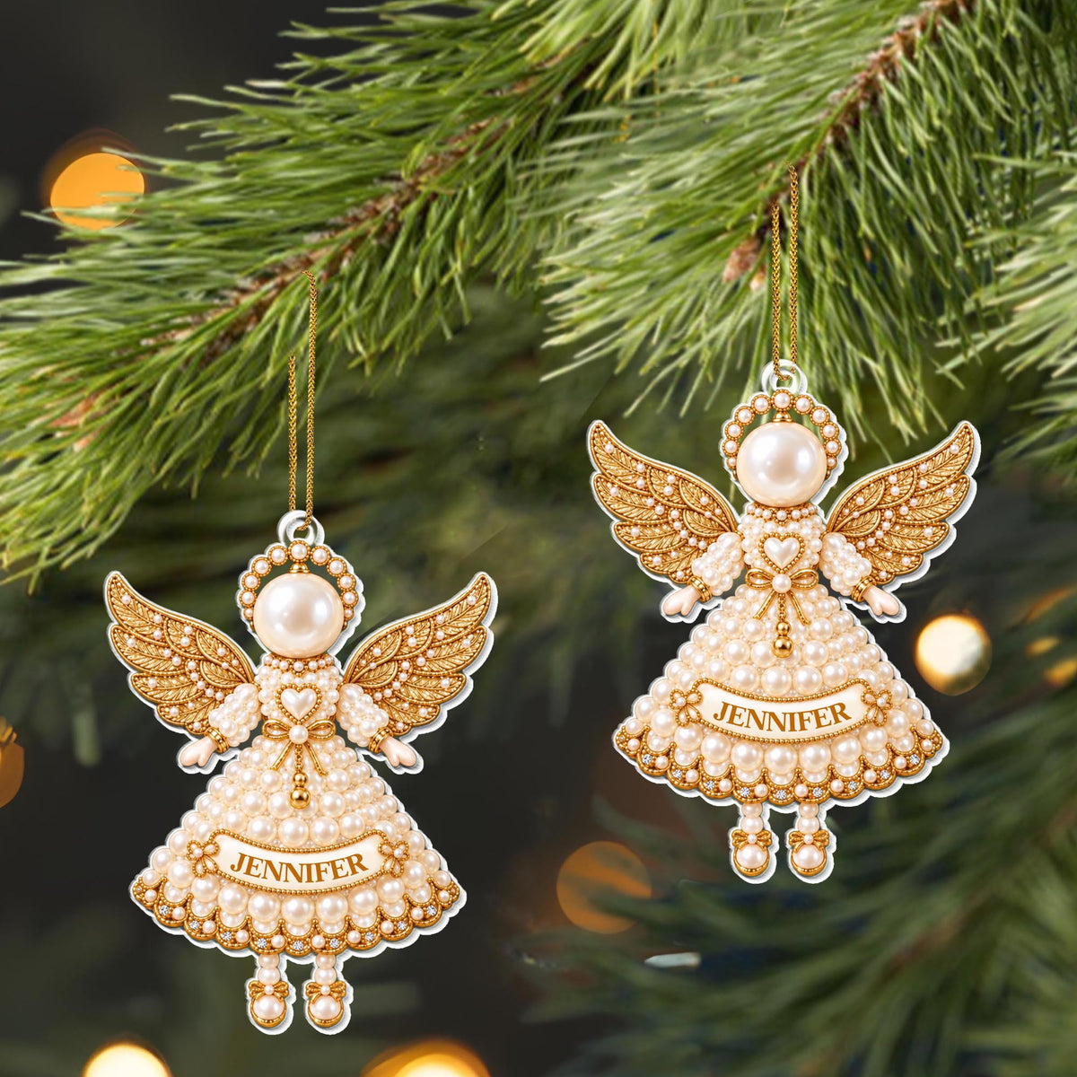 Personalized Pearl Angel Ornament With Wings And Halo - Personalized Custom Acrylic Ornament, Christmas Gift - HME726_ACO