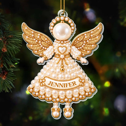 Personalized Pearl Angel Ornament With Wings And Halo - Personalized Custom Acrylic Ornament, Christmas Gift - HME726_ACO