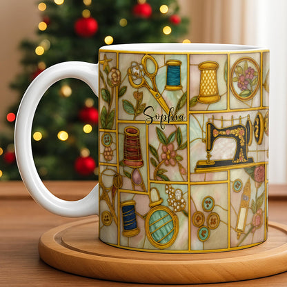 Craft Themed Personalized Mug Featuring Sewing Machine And Flowers