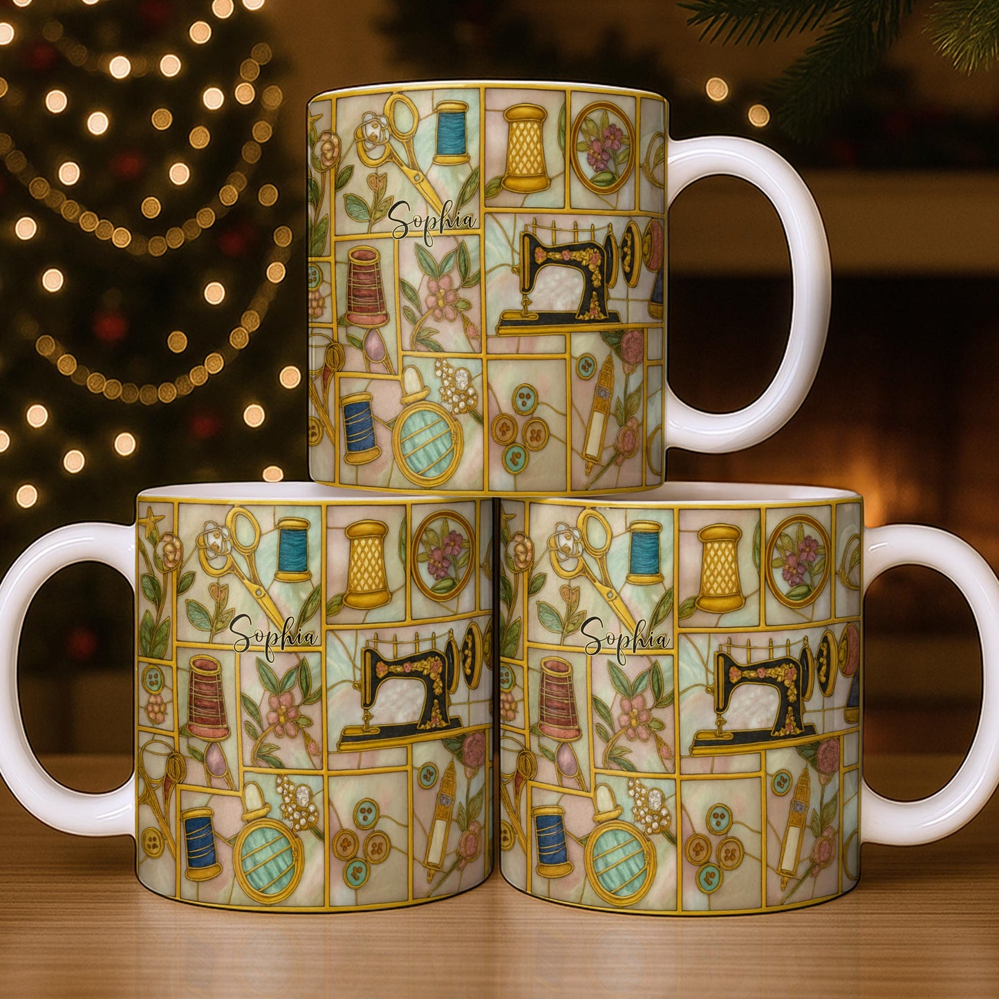 Craft Themed Personalized Mug Featuring Sewing Machine And Flowers