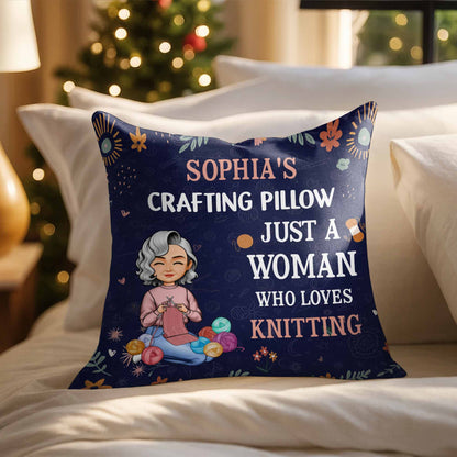 Just A Woman Who Loves Knitting, Yarn Balls And Flowers