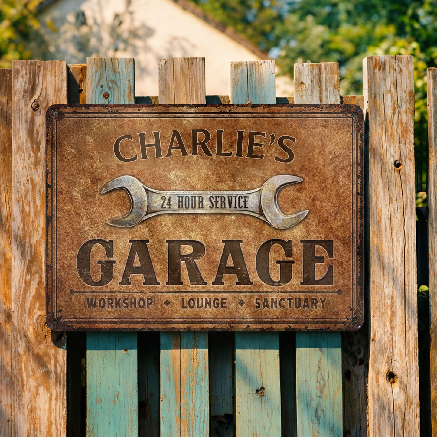 24 Hour Service Garage Lounge and Sanctuary - Personalized Metal Sign - HOB004_MSIGN
