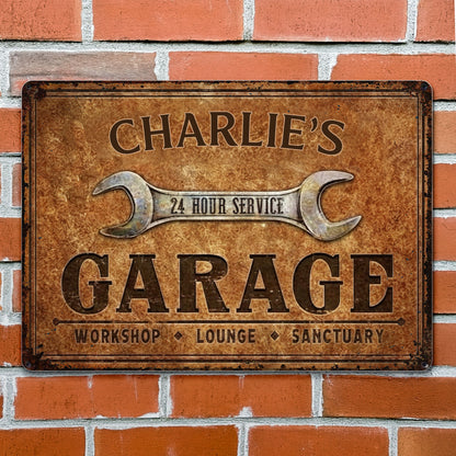 24 Hour Service Garage Lounge and Sanctuary - Personalized Metal Sign - HOB004_MSIGN