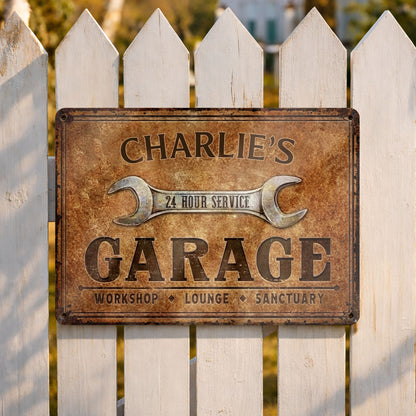 24 Hour Service Garage Lounge and Sanctuary - Personalized Metal Sign - HOB004_MSIGN
