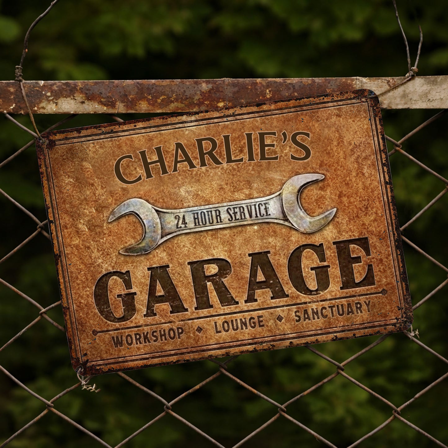24 Hour Service Garage Lounge and Sanctuary - Personalized Metal Sign - HOB004_MSIGN