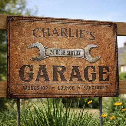 24 Hour Service Garage Lounge and Sanctuary - Personalized Metal Sign - HOB004_MSIGN