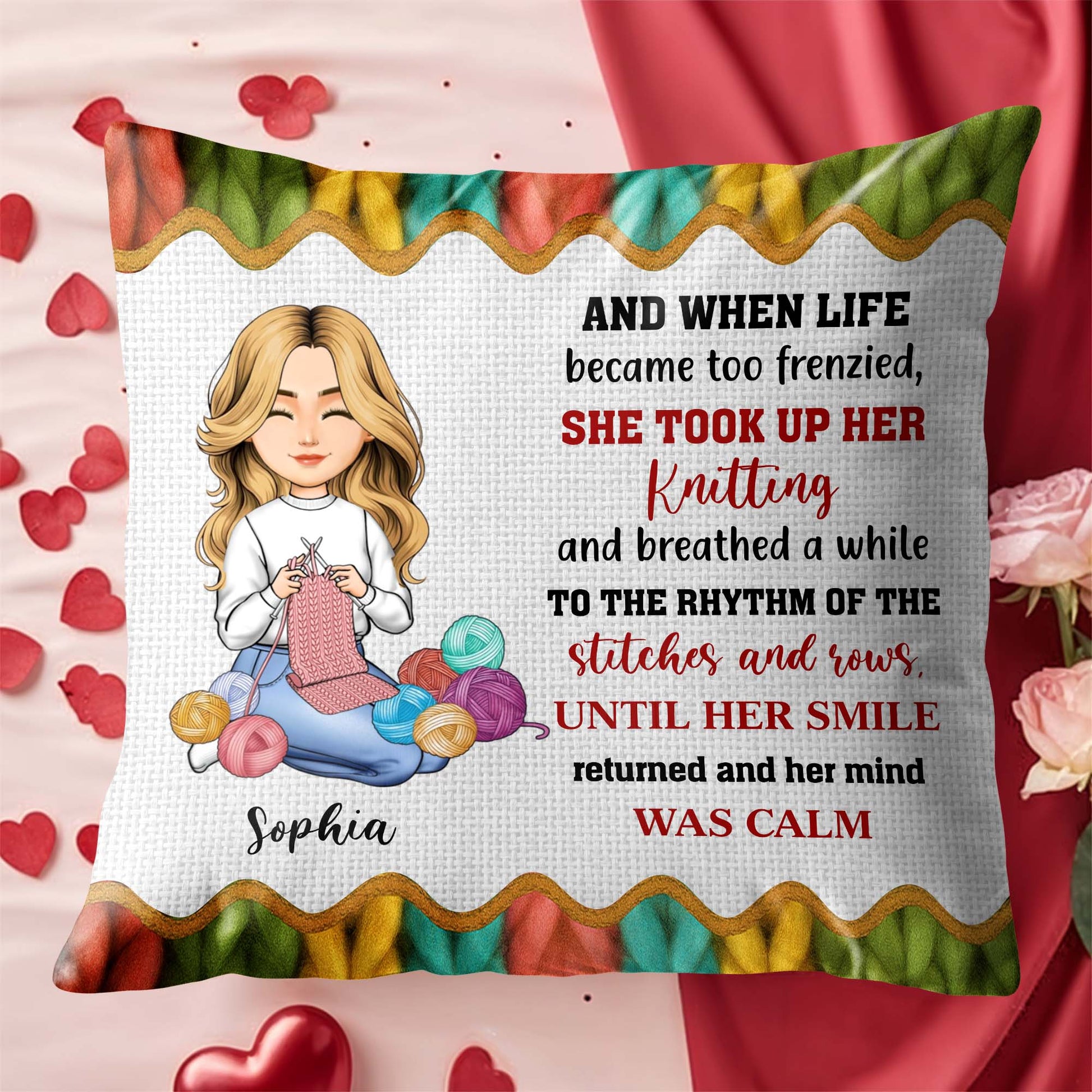 Took Up Her Knitting, Yarn Balls Pillow