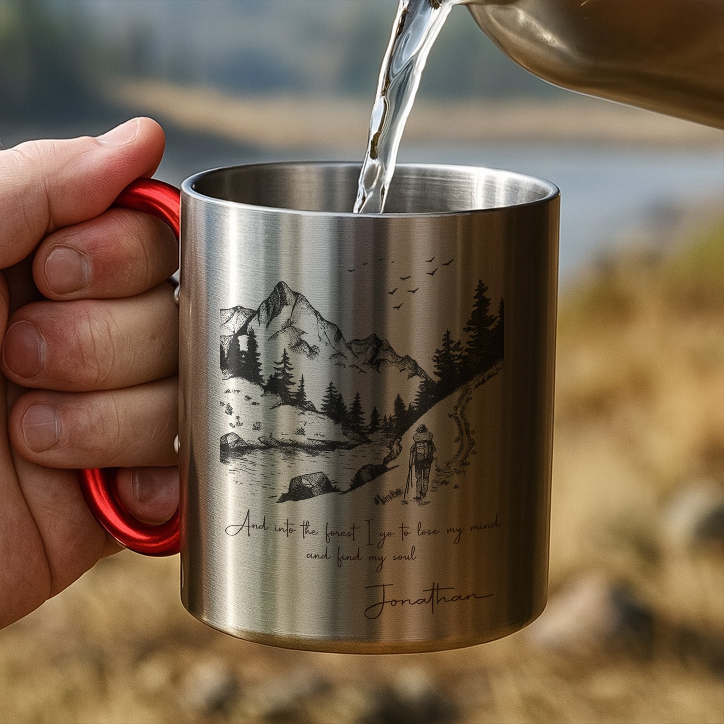 And Into The Forest I Go, Mountains And Hiker Design