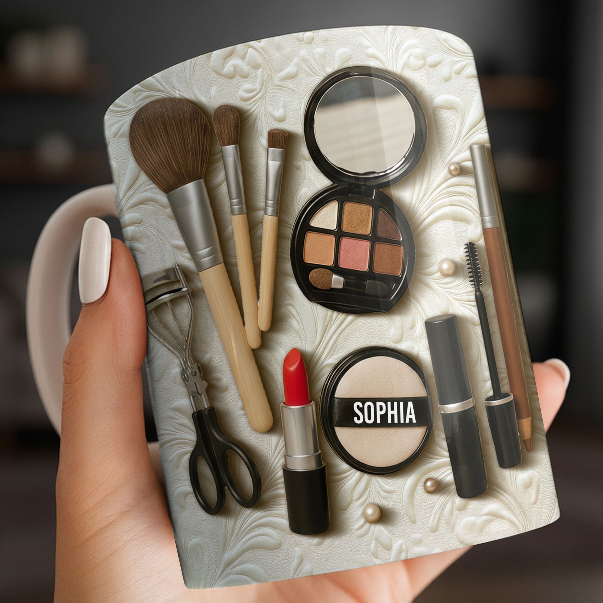 Specially Designed Makeup Lover's Mug With Lipstick And Brushes