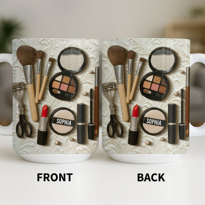 Specially Designed Makeup Lover's Mug With Lipstick And Brushes