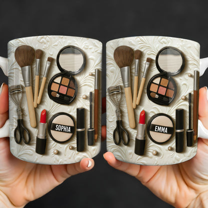 Specially Designed Makeup Lover's Mug With Lipstick And Brushes