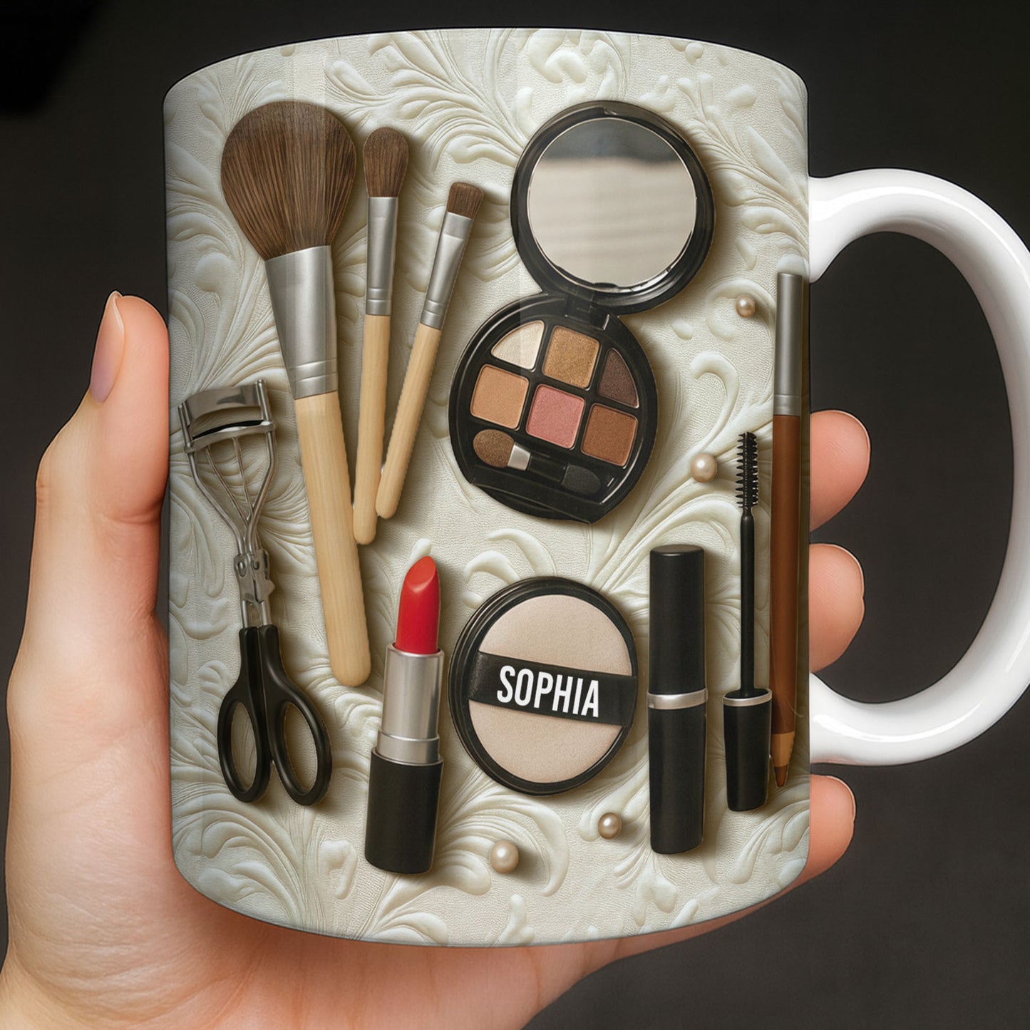 Specially Designed Makeup Lover's Mug With Lipstick And Brushes