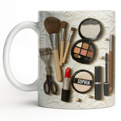 Specially Designed Makeup Lover's Mug With Lipstick And Brushes