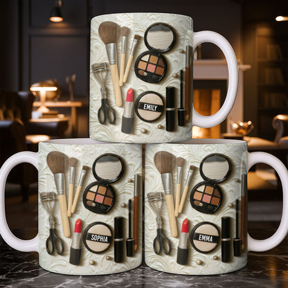 Specially Designed Makeup Lover's Mug With Lipstick And Brushes