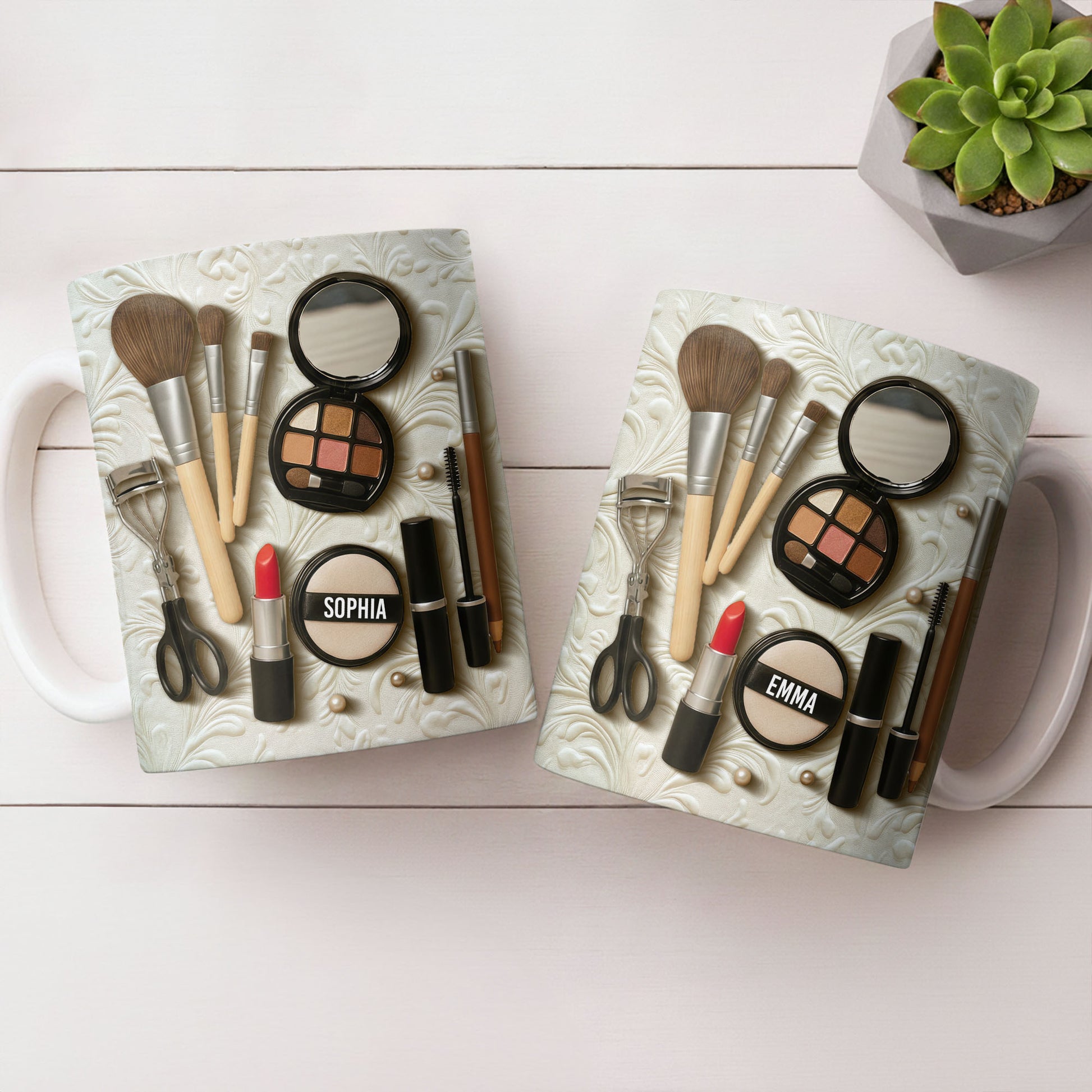 Specially Designed Makeup Lover's Mug With Lipstick And Brushes
