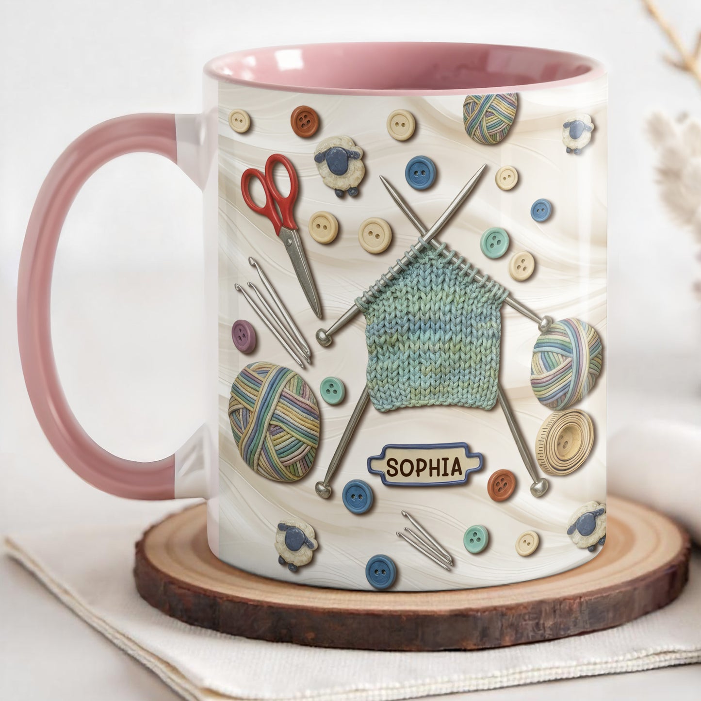A Craft Lover's Perfect Companion With Buttons, Scissors, And Yarn