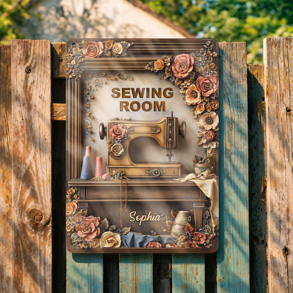 Sewing Room With Vintage Sewing Machine And Flowers