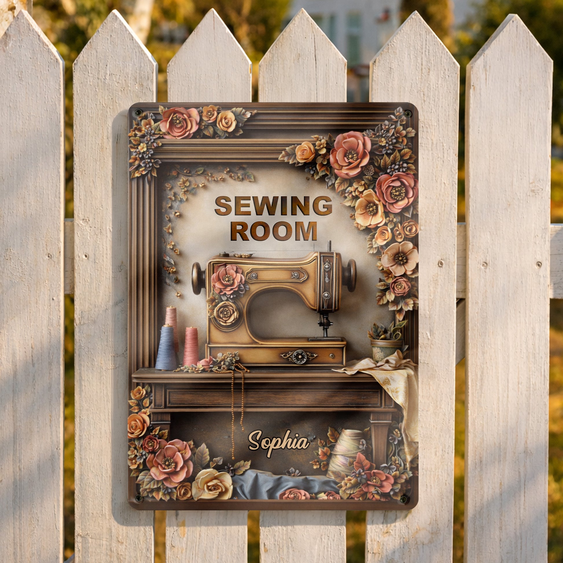 Sewing Room With Vintage Sewing Machine And Flowers
