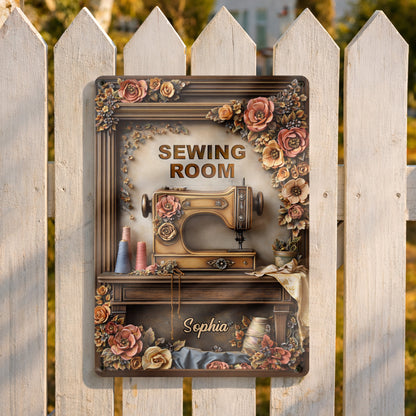 Sewing Room With Vintage Sewing Machine And Flowers
