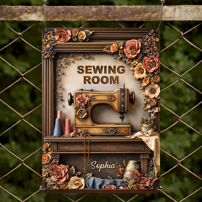 Sewing Room With Vintage Sewing Machine And Flowers