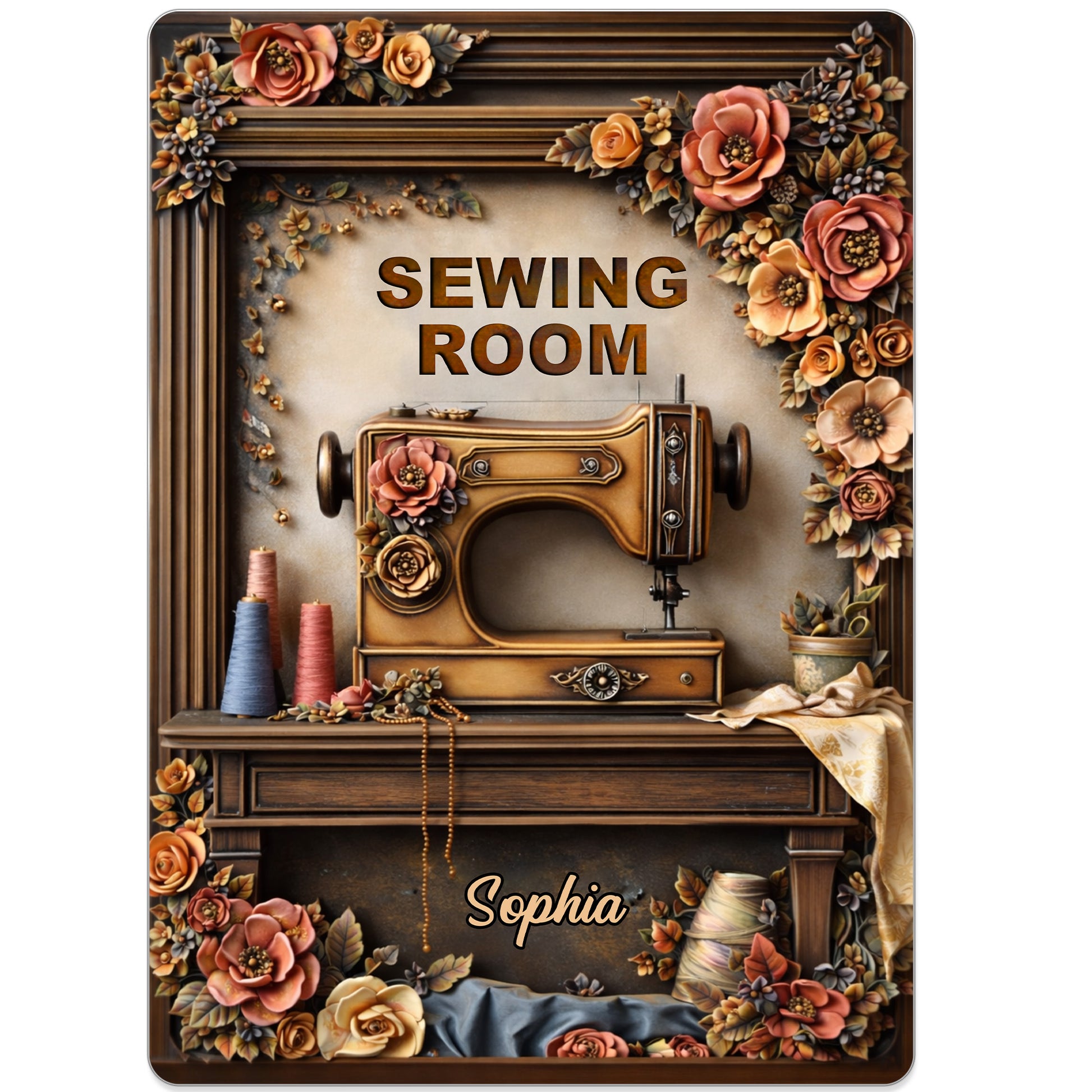 Sewing Room With Vintage Sewing Machine And Flowers
