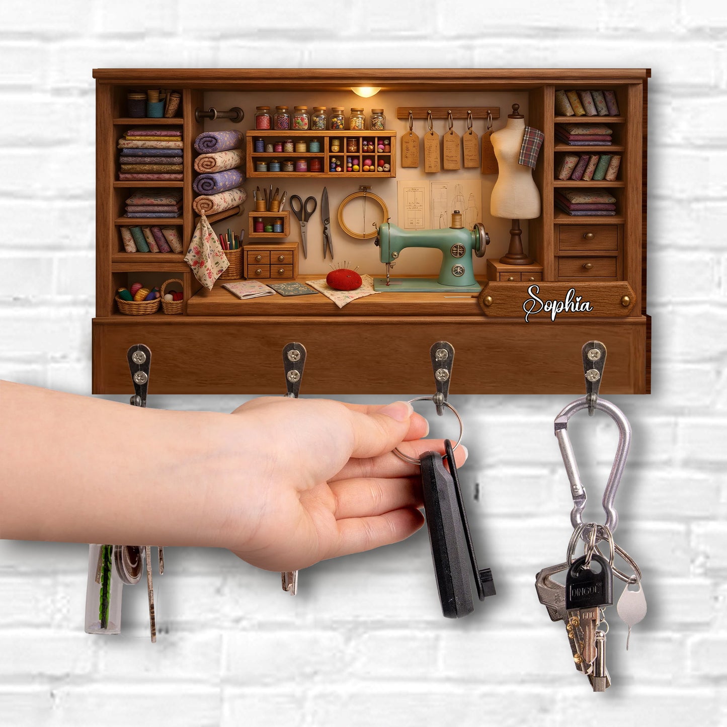 Customize Charming Sewing Station Design - Personalized Key Holder - HOB010_KHO