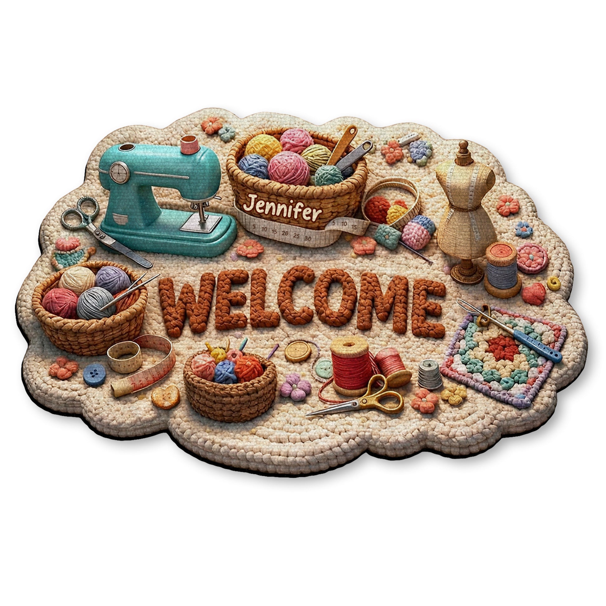 Welcome Craft Lovers Doormat Featuring Sewing And Knitting Tools