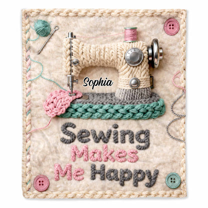 Sewing Makes Me Happy, Sewing Machine And Crafting Elements