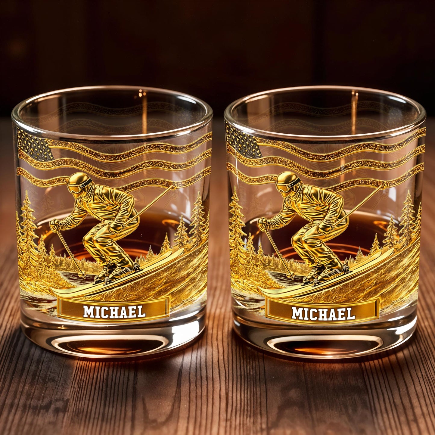 Glide Through Mountains With Custom Name And Skier Design